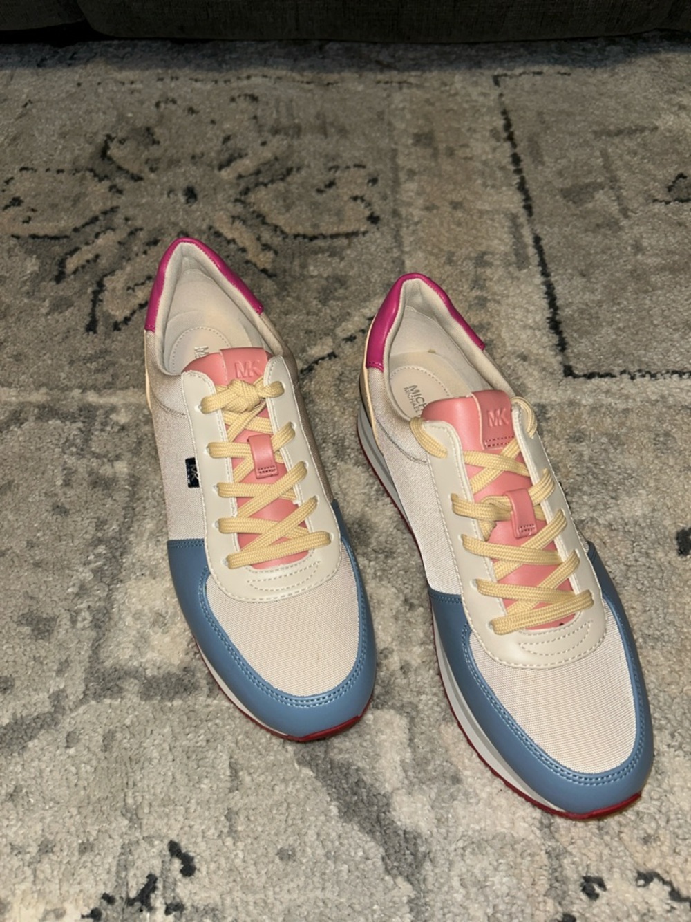 Michael Kors Monique Cream Sneakers with Blue Toe and Pink Accents